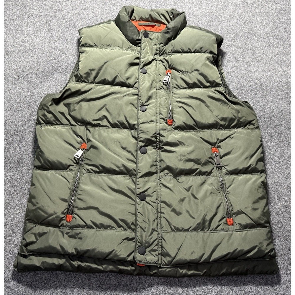 Orvis Essex Duck Down Puffer Vest Full‎ Zip Green Pockets Snap Fishing Mens M